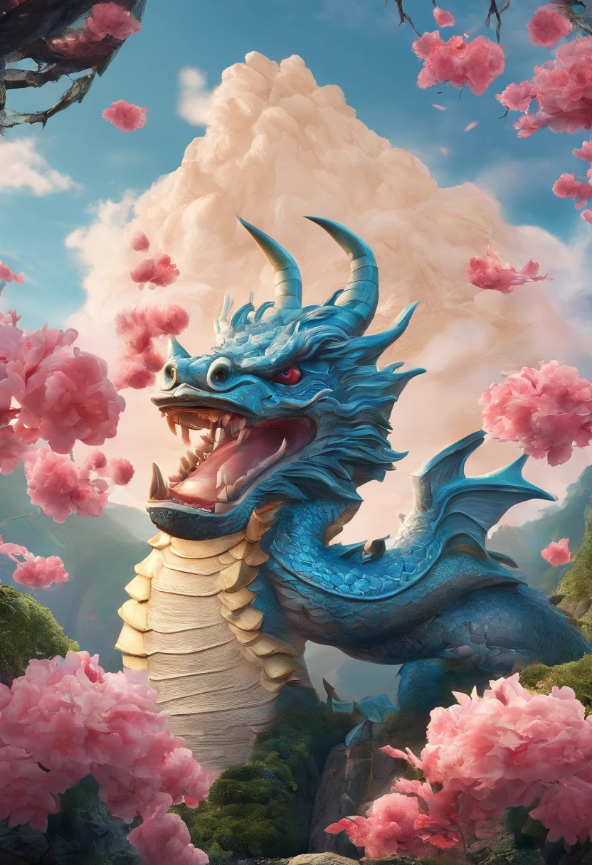 movie picture quality，style of disney animation，A dragon plays games in the sea with a koi carp in its arms，Year of the Dragon IP，glass in sky，Chinese dragon with hat，red colour，depth of fields，to emphasize，Real light，ray traycing，oc rendered，hyper realisitc，Best quality，8K，Works of masters，ultradetailed，Correct anatomy，Eyes in focus，bokeh，Facial features are carefully drawn