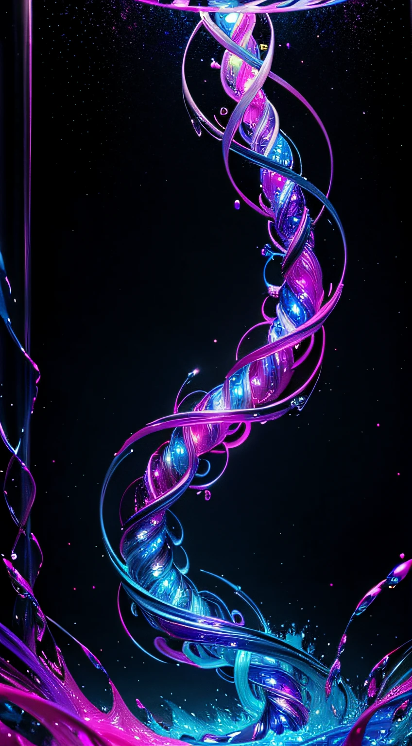 Black_light paint art, Black_light style, seductive beauty, cool and twister, Crystals shine and overflow, create a fantastic illusion, Emits fire, water, and flashes, Mysterious beauty, elegant twist, Swirls and sparkling glass, dazzling girl,