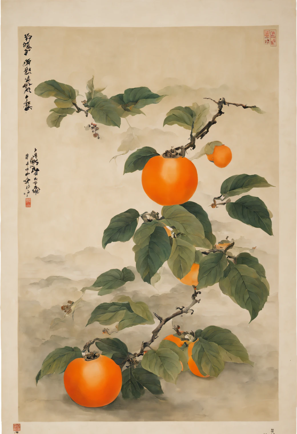 chinese paintings,persimmon,still-life,Don't be distinctive