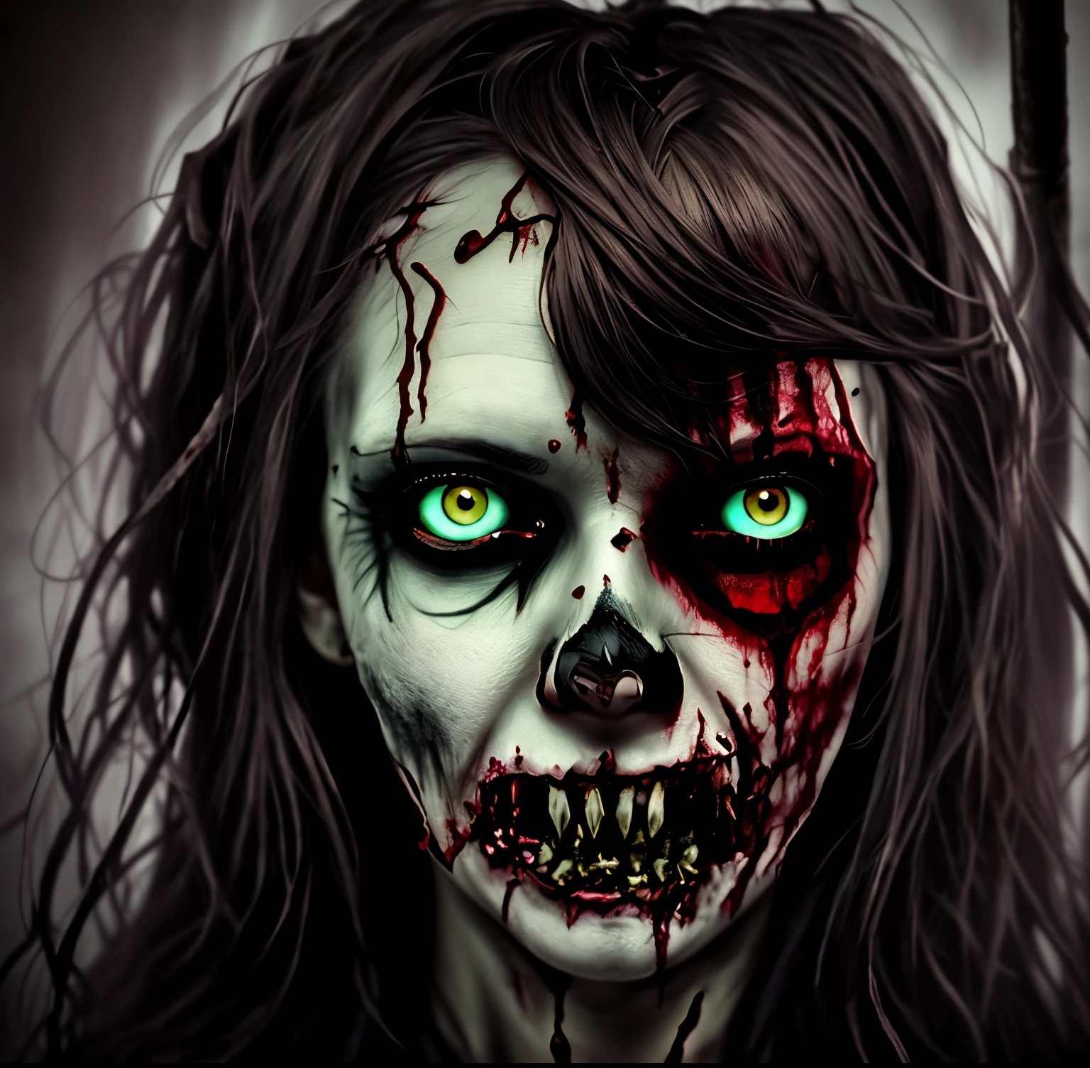 a close up of a person with a bloody face and long hair, hauntingly beautiful zombie, zombie with white eyes, beautiful zombie, zombie face, evil zombie, evil dead face, portrait of a zombie, scary look, undead facial features, zombie, zombie's, zombified, zombie in horror concept art, scary face, horrifying grin. horror a close up of a person with a bloody face and long hair, hauntingly beautiful zombie, zombie with white eyes, beautiful zombie, zombie face, evil zombie, evil dead face, portrait of a zombie, scary look, undead facial features, zombie, zombie's, zombified, zombie in horror concept art, scary face, horrifying grin. horror