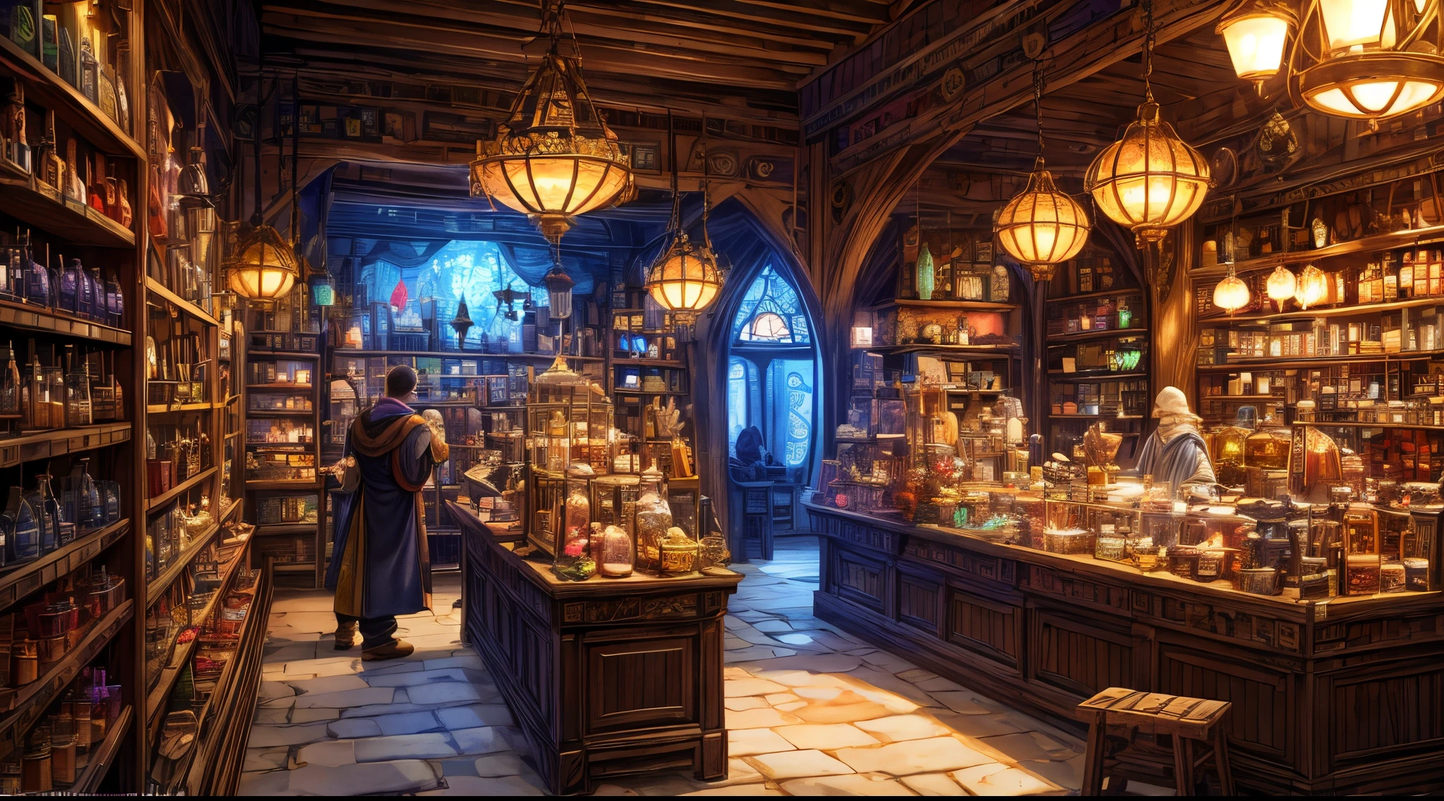 (best quality, ultra-detailed, realistic:1.37), a mmorpg potion shop, fantasy shop with an infinite stock of magical, highly detailed potions for sale, all beautifully crafted. The shop is filled with shelves lined with various potion bottles, each emitting a subtle glow. The shelves are made of polished wood, with intricate carvings depicting mythical creatures. The lighting in the shop is dim, creating an enchanting atmosphere.
In the center of the shop, there is a large, ornate counter made of marble. On top of the counter, there are several potion bottles on display, showcasing their vibrant colors and unique shapes. The counter is decorated with ancient runes, giving it a mystical touch.
Behind the counter, there is a knowledgeable shopkeeper, dressed in a robe adorned with magical symbols. The shopkeeper has a friendly smile and wise eyes, ready to assist any adventurer in need of a powerful potion.
The walls of the shop are adorned with tapestries depicting scenes from epic battles and mythical creatures. The tapestries are rich in detail, with vivid colors and fine embroidery. They add an extra layer of magic and wonder to the shop's ambiance.
A magical aroma fills the air, emanating from the potions and creating a sense of intrigue. The potions themselves come in various shapes and sizes, with labels that describe the effects and ingredients. Each potion is carefully crafted with intricate details, showcasing the craftsmanship of the potion makers.
The shop is bustling with activity, with adventurers and magical beings browsing the wide selection of potions. The sound of chatter and occasional laughter fills the air, creating a lively and welcoming atmosphere.
As customers make their purchases, the shopkeeper provides them with expert advice on the potions' best usage and potential side effects. The shopkeeper's knowledge and expertise are renowned throughout the realm.
The overall color palette of the scene is rich and vibrant, with a combination of deep blues, purples, and golden hues. The lighting highlights the details of each potion, casting subtle shadows and creating a sense of depth.
The shop exudes a sense of wonder and excitement, inviting adventurers to explore its endless possibilities. It is a place where dreams and fantasies come to life through the magical concoctions found within its walls.