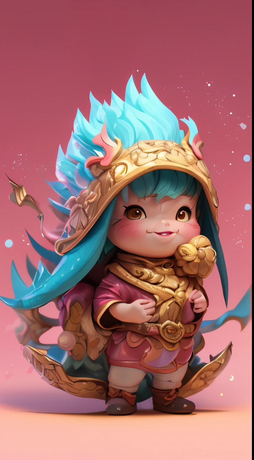 chibi, masterpiece, best quality, original, official art,full body,A cute Chinese dragon, antlers, two hands,Pink dragon scales, standing, anthropomorphic, beautiful light, surreal,blurred background,,cartoon rendering,bright light,