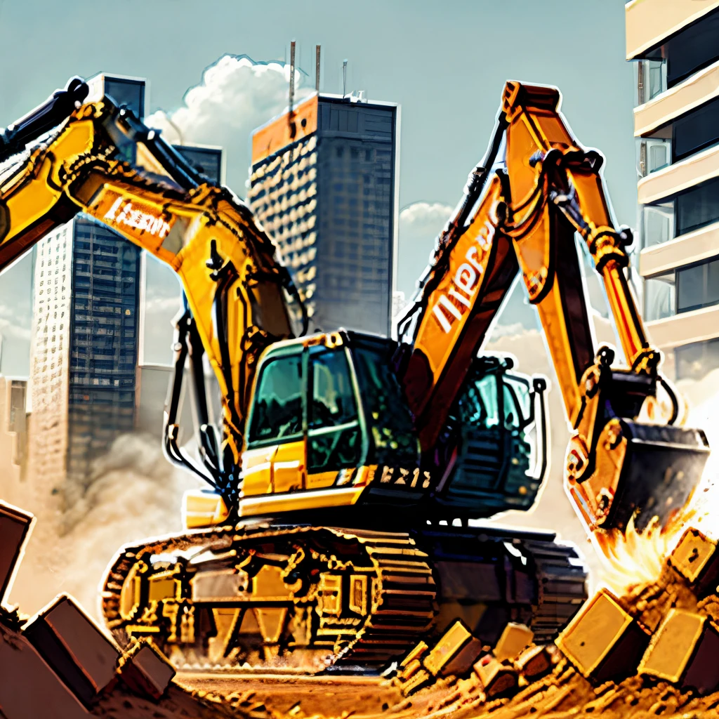 Logo that says head digger in blocky font with an excavator in the back ground
