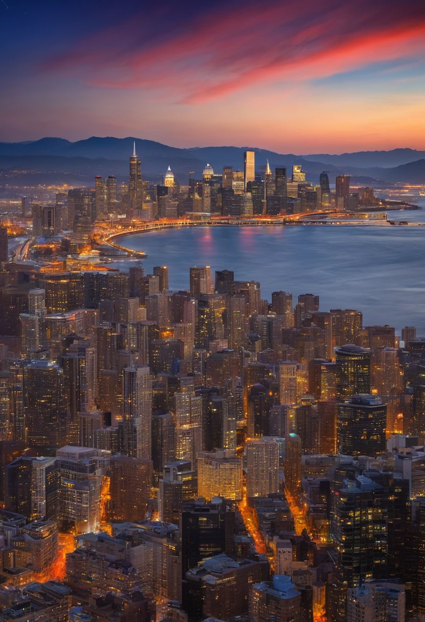 city night scene，beautifully lit, shenzhen, Seattle, san francisco, Downtown Seattle by night, 城市, Ultra-wide view of the city landscape, post-processed, bird&#39;s eye view of a city, beautiful cityscape, busy cityscape, aerial view of a city, Photo of San Francisco, sfv, High quality images&quot;, wide wide shot