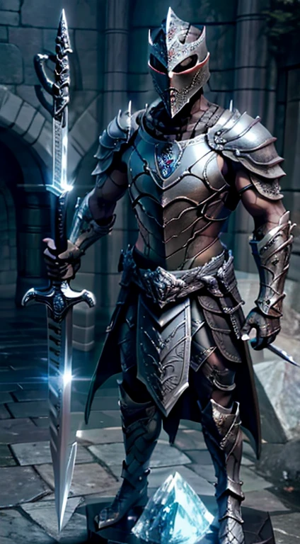 CRIAR guerreiro elfo, armadura de adamantium, sword with crystal ice blade, lutando no coliseu.