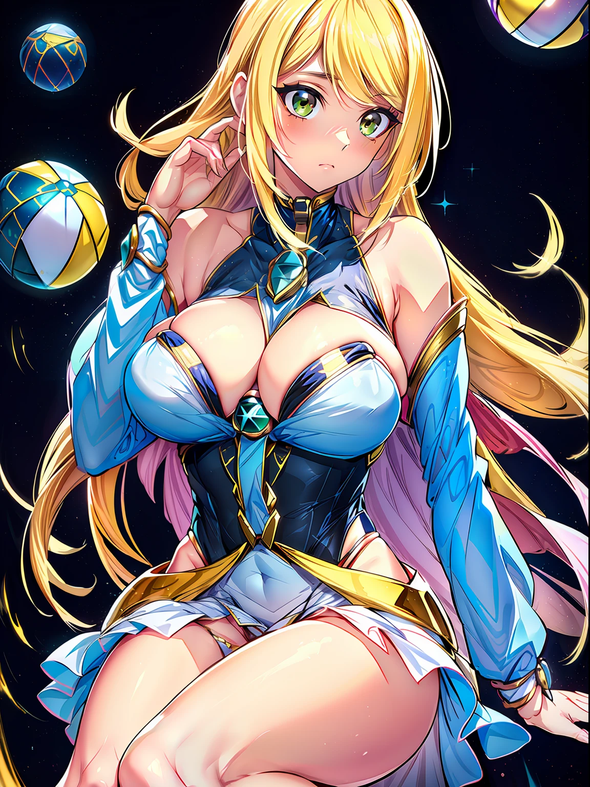 masterpiece, best qualtiy, 8K resolution, foco nítido, intricate detailes, beautiful Girl, Bright eye, Golden Ratio Face, Otherworldly liquid, watercolor paiting, Warm colors, bright colour, capricious, multiple face, foco nítido, High resolution, finely detail, ((Long sleeve ball gown with layers and bulging)), ((roundly eyes)), Iridescent bubbles, Fantasy background