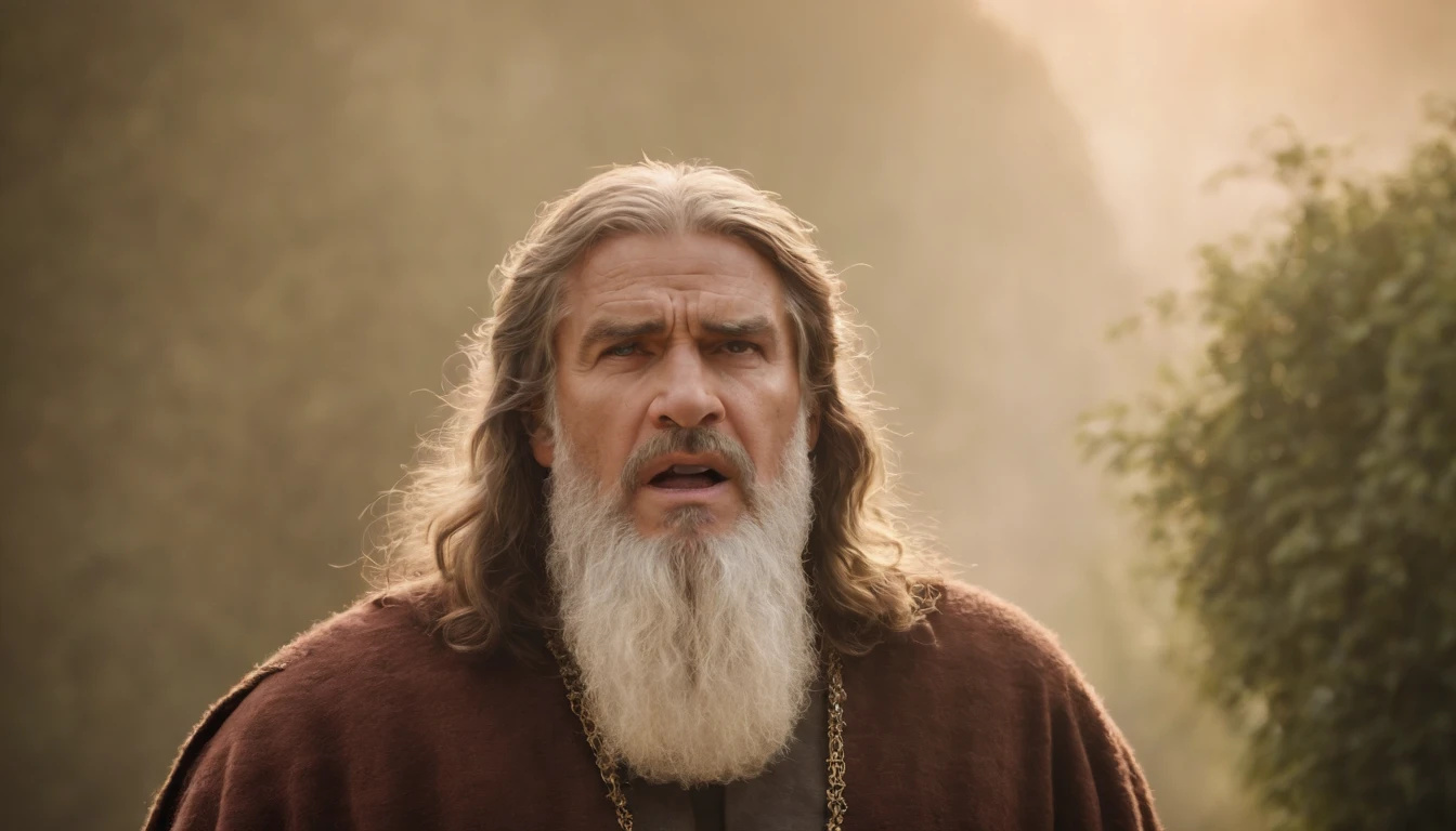 a pixa Disney cartoon of biblical times, a very angry man looking towards heaven dressed like the bible times.