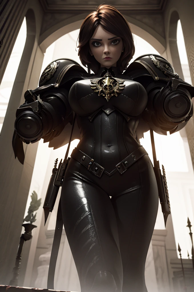 warhummer 40000, adepta sororitas, girl, 1 person, beautiful face, a beautiful face, the perfect face, sister battle, bolter, warhummer 40000 style, high image quality, background (gloomy, gothic, temple, grandiose), dark fantasy, science fiction, ultradetalization, in full growth, cinematography, 8k, realistic