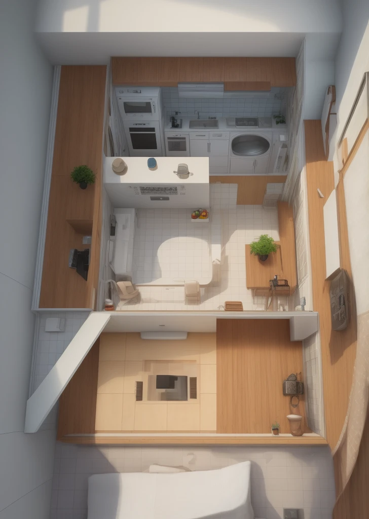 one-bedroom apartment with bathroom, open spaces and small terrace measuring 5 meters x 8.35 meters blue prints