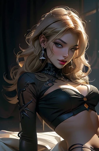 (best quality:1.6), (masterpiece:1.2), (realistic:1.37), (((perfect face))), (((beautifully detailed face))), (((ultra detail face))), (((Beautiful detailed eyes))), (((ultra detail eyes))), (((full body image))), (((beautiful face))), (((perfect eyes))), (gothic makeup with so many eyelashes and jet black eyeshadow:1.4), (hair over one eye:1.4), (slender figure with thin waist and beautiful stunning toned abs:1.4), (shining blonde hair:1.4), (no bra:1.4), (white breast curtains:1.4), (under boobs:1.4), (lower breasts:1.4), (navel exposed1.2), (mahogany colored tanned brown skin:1.4), (((bare forehead))), (((bare foot))), (((bare legs))), (knees up:1.1), sitting with her legs spread, both arms raised above the head, luxurious genuine leather long black sofa in the bedroom, (charming sharp gaze with dark eye makeup with mascara, eyeliner, eye shadow, and long eyelashes), staring at me with a provocative smile, (Evil grin), half-closed eyes, seductive glance, mamilos pontudos, pezones grandes y marcados bajo la ropa, Foto de uma mulher com peito em Forma de Torptits, , (light blonde hair:1.2), (sadistic smirk:1.3), (teeth fangs:1.1), (open her mouth), cleavage, (dark skin:1.3), malicious gal, asymmetrical bangs, (Dark black eyeshadow with a gorgeous and gothic feel:1.2), (curvaceous hips and long legs:1.2), (front open white cloth with visible under chest:1.4), (((full body shot))), Detailed drawing, perfect anatomy, (High Resolution), (high detailed skin), ((top-quality)), ((High Definition)), high quality shadow, mostly cloudy sky, detailed background, ((Unbeatable masterpiece)), Maximum clarity and sharpness, Multi-layer Textures, Post-Processing, Anisotropic Filtering, octane render, two-tone lighting, professional photography, Realistic portrait, White balance, Long Exposure, Low ISO, 8K RAW, perfect hands, detailed fingers, Ray Tracing, Depth of Field, (((Photorealistic))), anatomically correct, (((Best Quality))), (((Super Detail))), (((UHD)))