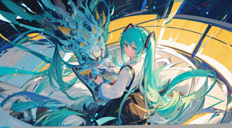 hatsune miku,Detailed Face, Light vintage color,planar, RISO Print Style,illustartion,Adols,Leave empty space,Low saturation,Individually organized,hight resolution, comic book character, comic, high quality detailed, style of ::2.0 comix illustration style,tatoon style, hiquality, hight resolution, detail enhancement, 8K, HD, Best Quality, hiquality, hight resolution, detail enhancement, 8K, HDR, sharp-focus, Ultra Detailed, perfect lighting