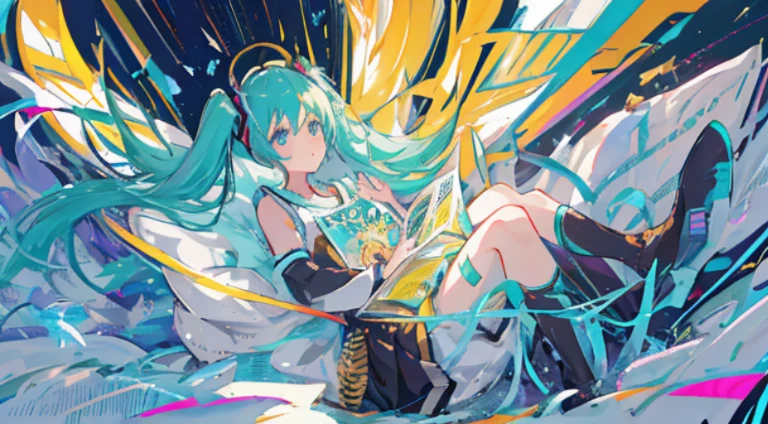 hatsune miku,Detailed Face, Light vintage color,planar, RISO Print Style,illustartion,Adols,Leave empty space,Low saturation,Individually organized,hight resolution, comic book character, comic, high quality detailed, style of ::2.0 comix illustration style,tatoon style, hiquality, hight resolution, detail enhancement, 8K, HD, Best Quality, hiquality, hight resolution, detail enhancement, 8K, HDR, sharp-focus, Ultra Detailed, perfect lighting
