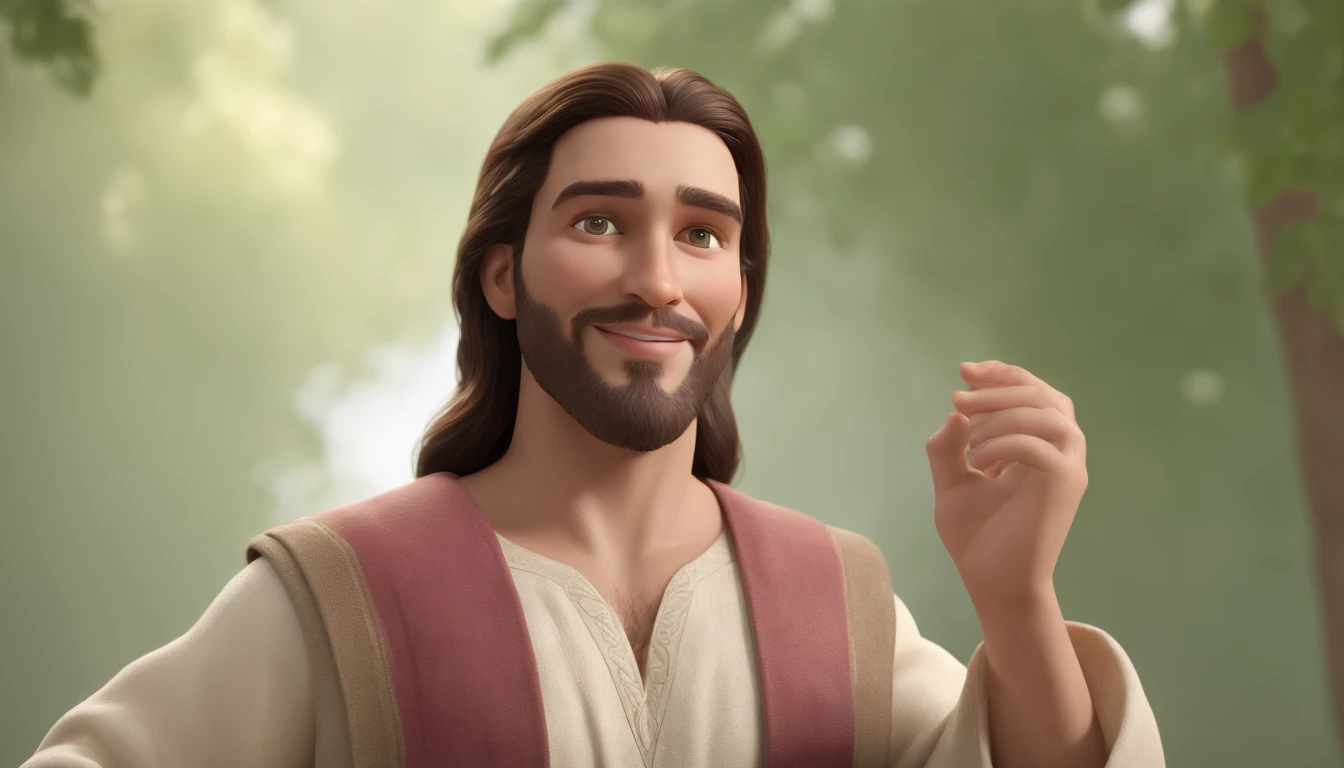a pixa Disney cartoon of biblical times "Generate a realistic depiction of Jesus in Heaven leading many people dress in white, com flores coloridas ao redor e luz suave iluminando seu rosto." high definition image, detalhamento alto e estilo fotorrealismo. Imagem com pelo menos 300 dpi, UHD 8k in heaven, a very beautiful place in heaven, animated film, 3 d animated movie, animated still, animated movie, inspired by Johannes Helgeson, jesus wasted at a party, animation film, animated film still, rendered in corona, epic illumination, 3 d animated, 3d animated, he is greeting you warmly Caractere estilizado, animation style rendering, 3D estilizado, Arnold Maya render, 3 d render stylized, toon render keyshot, Personagem 3D, Personagem 3D, 3d rendering stylized, 3 d character render, personagem de desenho animado, Personagem de close up, Pose de personagem, (Estilo Pixar) (master part:1.2) (Bokeh) (best quality) (pele detalhada) (textura detalhada) (8k) (argila) (Cinematic lighting) (foco nítido