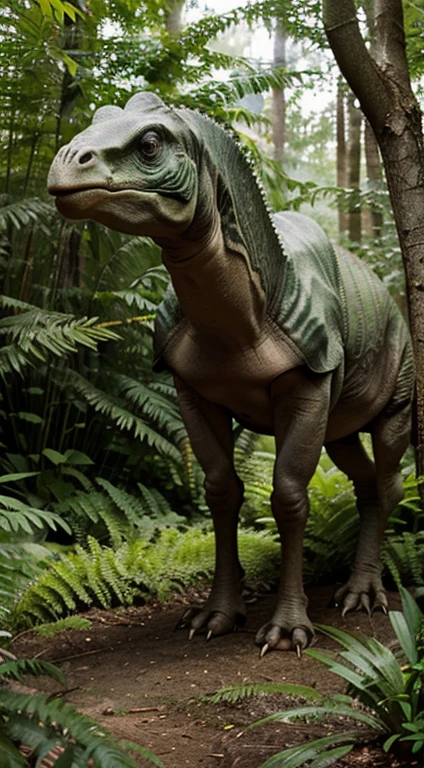 "Describe the preferred vegetation of herbivorous dinosaurs like Apatosaurus, focusing on the nutritional aspects and adaptations necessary to feed on plants like ferns and conifers."