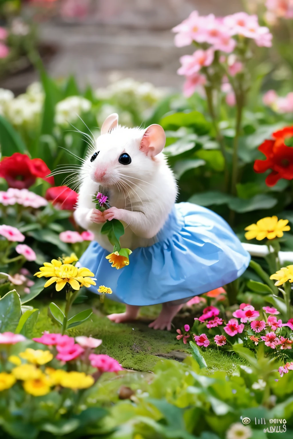 Small mouse, carrying flowers, Cute, fairytale, Flower Garden