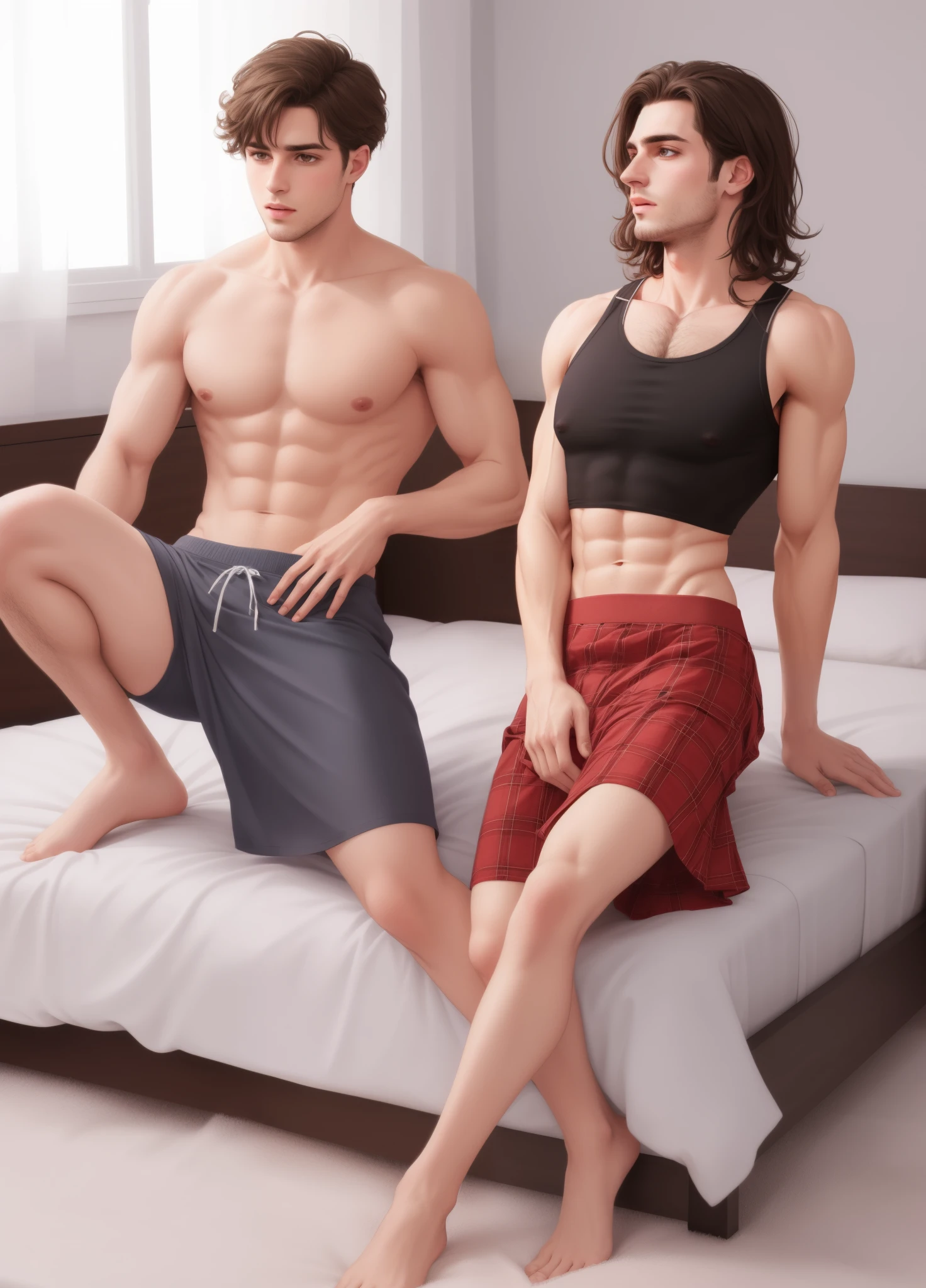Realistic cute softie femboy in a skirt and crop top jerking of on bed