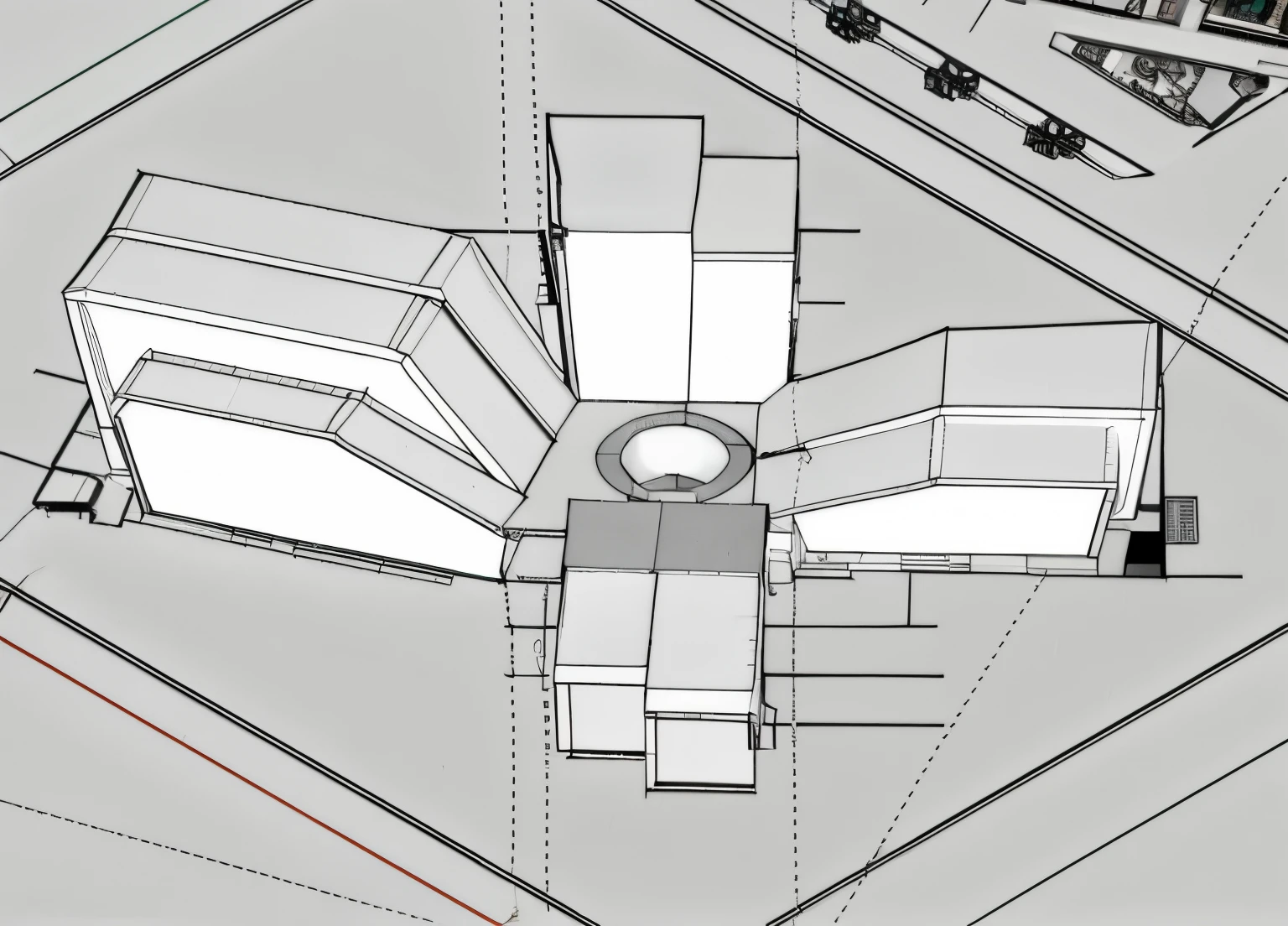 arafed view of a building with a lot of windows and a lot of cars, top - view, detail structure, sketch - up, extremely high level of detail, perspective view, isometric view, top view, mid-view, detail render, high level of detail, clear detailed view, high - angle view, close-up from above, detailed mechanical design