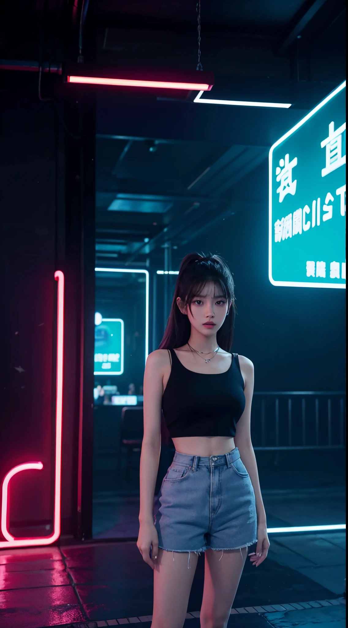 There is a woman standing in front of a neon light, Pictures inspired by Ni Yuanlu, CG Social Trends, trending art, roseanne park by blackpink, Popular topics on cgstation, cgstation trends, josie by blackpink, Keda, blackpink josie&#39;s portrait, Nam Jae-yeon, Xision Wu, sun yunjoo