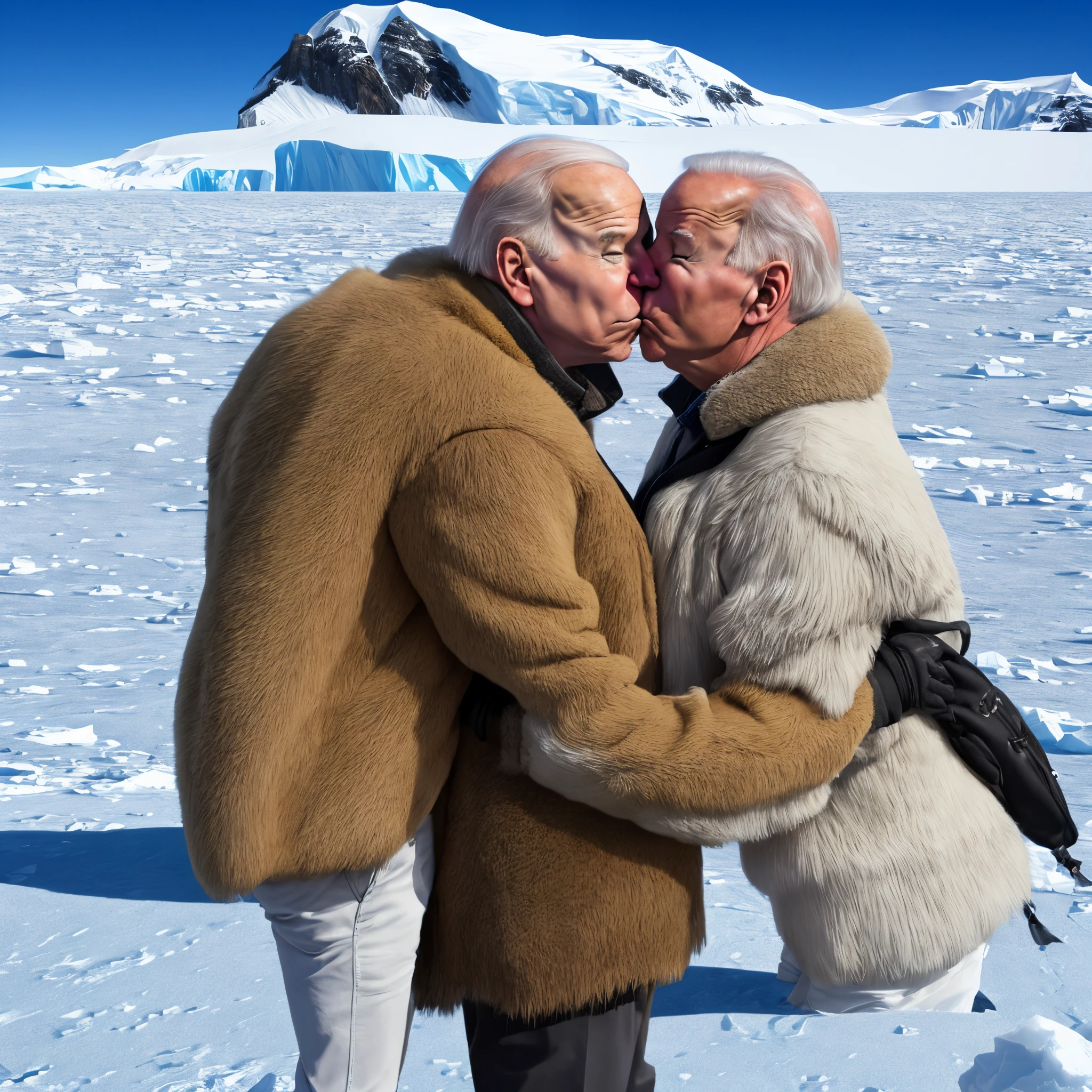 Joe Biden and Donald Trump kissing in Antartica