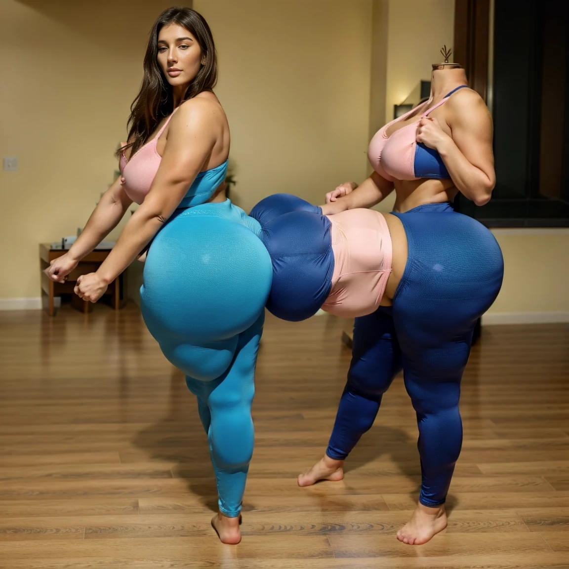 Headless))y Fit woman,Lucy pinder , 18 years ago old, brown hair, blue eyes, bushick,muscular arms, thick wide muscular legs, multiple extra arms, high definition, realistic, huge breast, eminine face, photorealistic 32k,multiple extra breast, extra yoga pants, sports bra, super detailed, very realistic, huge breasts, full body, wide hips
