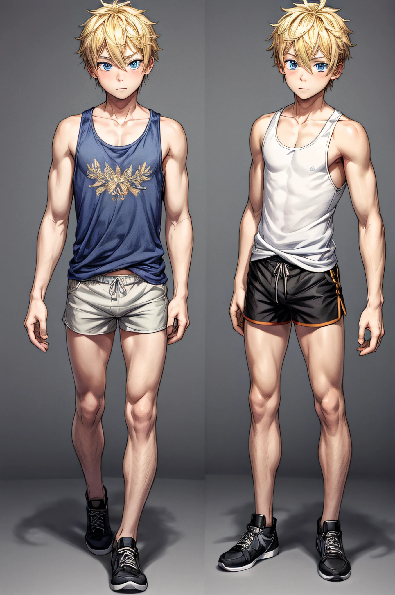 1boy, single, reference sheet, character design, front angle, side angle, rear angle, dynamic poses, huge men, tall man, muscle tall male, (masterpiece:1.2), (best quality:1.3), muscle body, athletic body. (Blue eyes), (short hair), (short bangs), (black hair), (pale skin), (reference sheet:1.5), naked, naked men, muscle, naked, nude, nsfw, Bara, 6ft. male, speedo, tight, bulky body, muscle builder, handsome