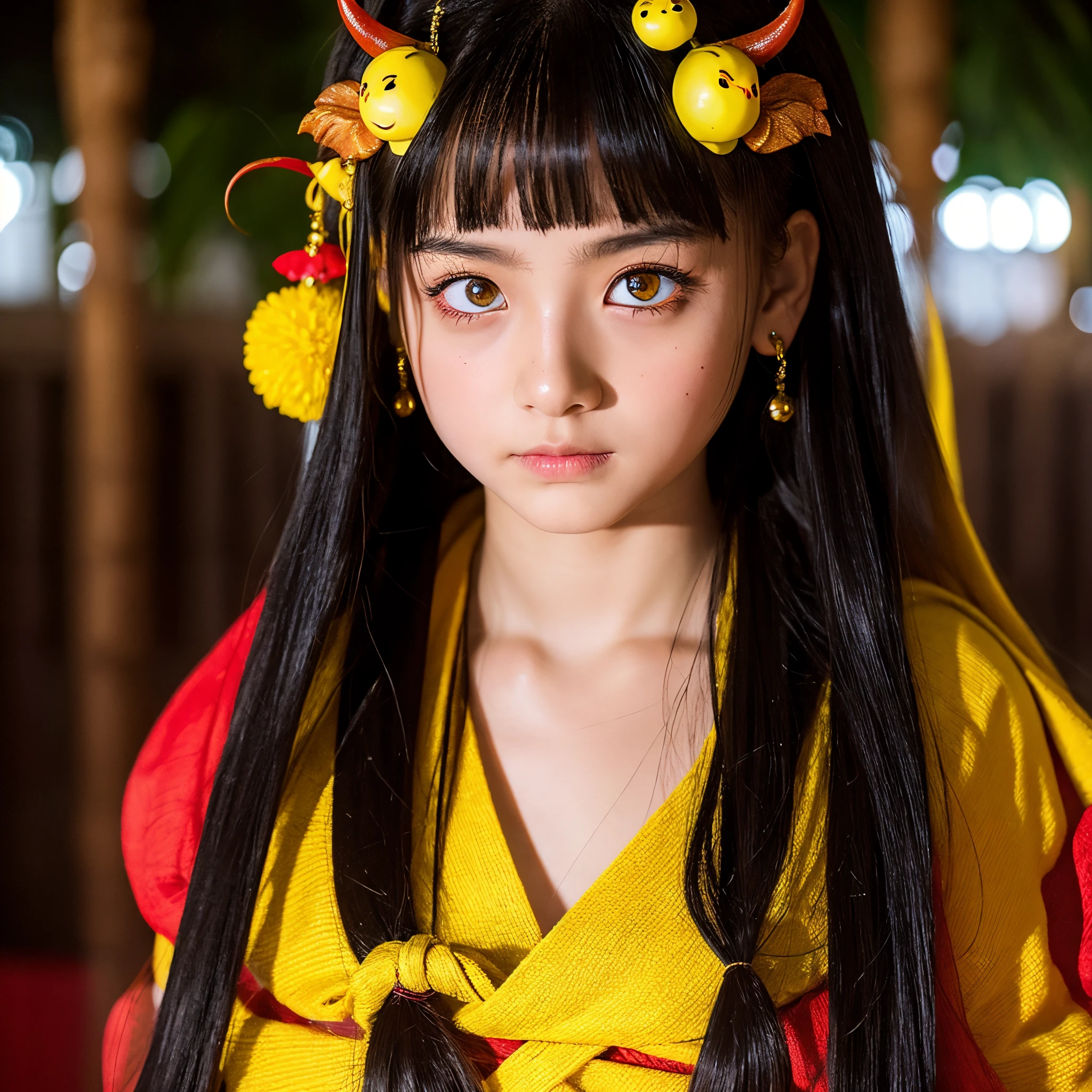 She is the demon god of King Enma、beautiful countenance、Yellow eyes、Big eyes