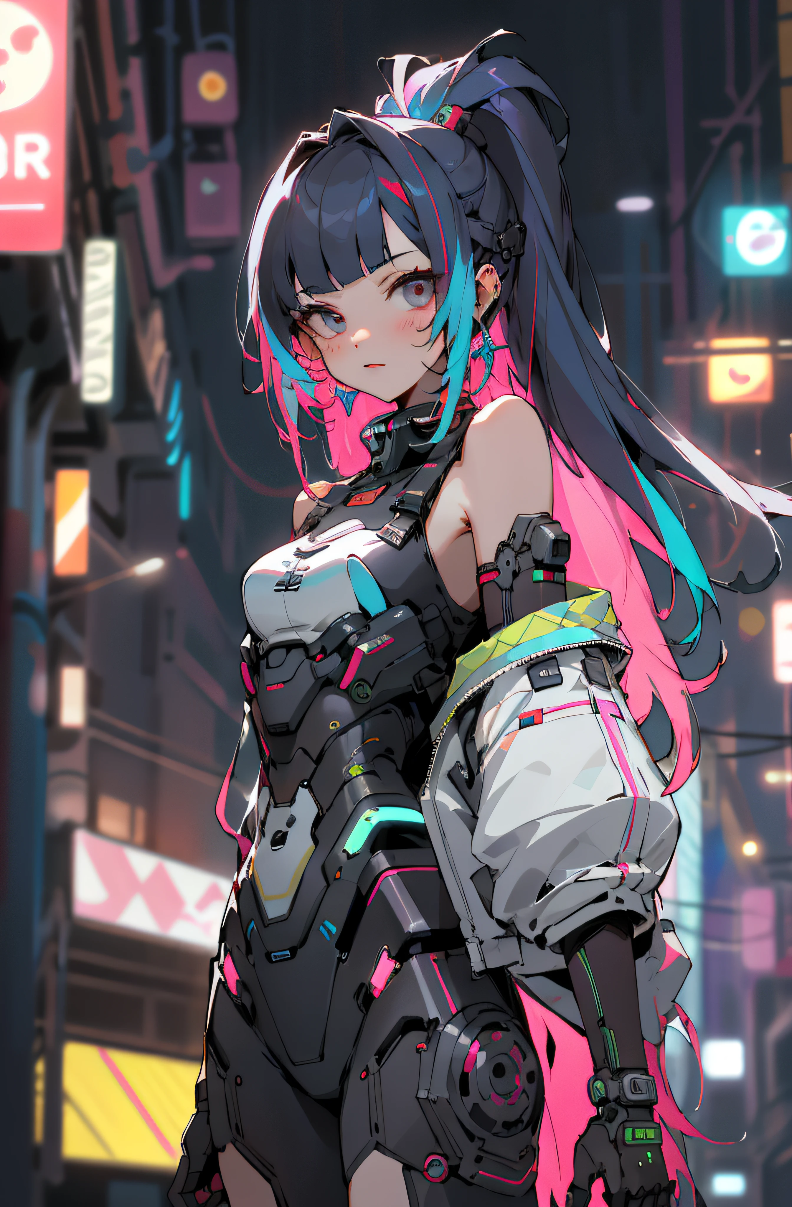 cyber punk Girl,slim,Petite,Cocked buttocks,(((best qualtiy))),(((tmasterpiece))),super detailing