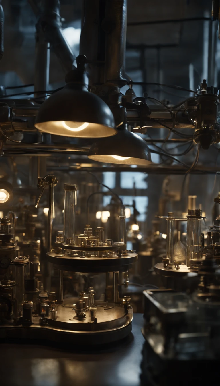 The glass tube of time machine, placed in the center, should be the focal point, emitting a soft blue light. The cluttered and chaotic nature of the lab should reflect the brilliance and genius of Scientist Li. Show a mechanical laboratory, filled with futuristic gadgets and machinery. The room should be dimly lit, with a sense of mystery and curiosity. ] unreal engine, hyper real --q 2 --v 5.2 --ar 16:9 hyper real --q 2 --v 5.2 --ar 16:9