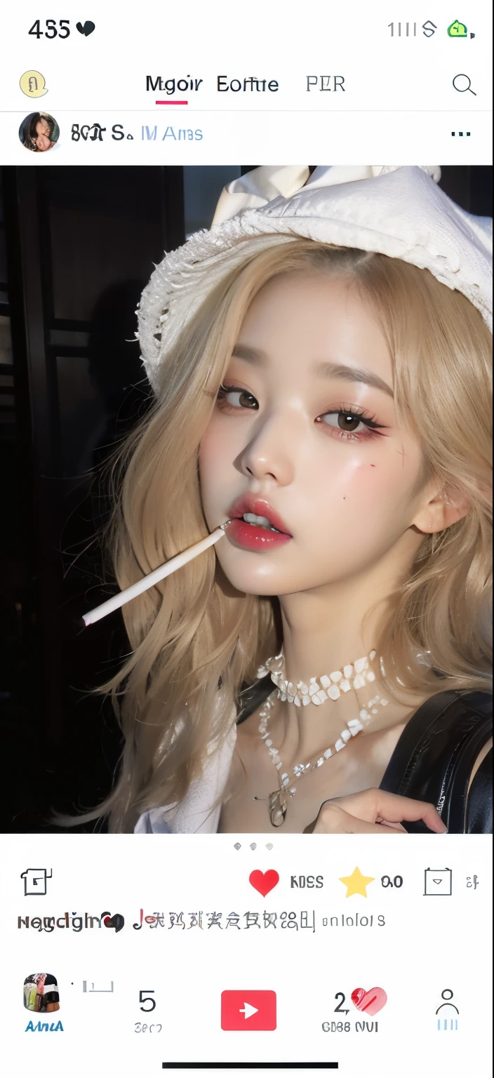 Mujer rubia con pelo blanco fumando un cigarrillo con un sombrero blanco., con pelo largo y blanco, con el pelo largo y blanco, ava max, perfect pelo blanco girl, su cabello es blanco, retrato de jossi de blackpink, maquillaje popular de corea del sur, chica con pelo blanco, parque roseanne de blackpink, pelo blanco, color de pelo blanco, cruel korean gothic girl, ulzzang