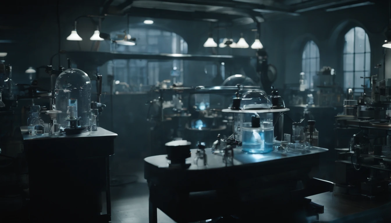 The glass tube of time machine, placed in the center, should be the focal point, emitting a soft blue light. The cluttered and chaotic nature of the lab should reflect the brilliance and genius of Scientist Li. Show a mechanical white laboratory, filled with futuristic gadgets and machinery. The room should be dimly lit, with a sense of mystery and curiosity. ] unreal engine, hyper real --q 2 --v 5.2 --ar 16:9 hyper real --q 2 --v 5.2 --ar 16:9