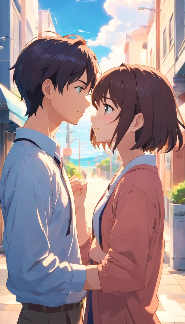 a couple that never was'Many years have passed,Encounter on the street,The style is very similar to Xin Haicheng《Your name》Memories flood into your head,His face was filled with emotions he had never experienced before'Many years have passed。。。。,Take the letter literally,exquisite facial features,delicated face,with blue sky and white clouds,They caress each other's faces,Look at each other