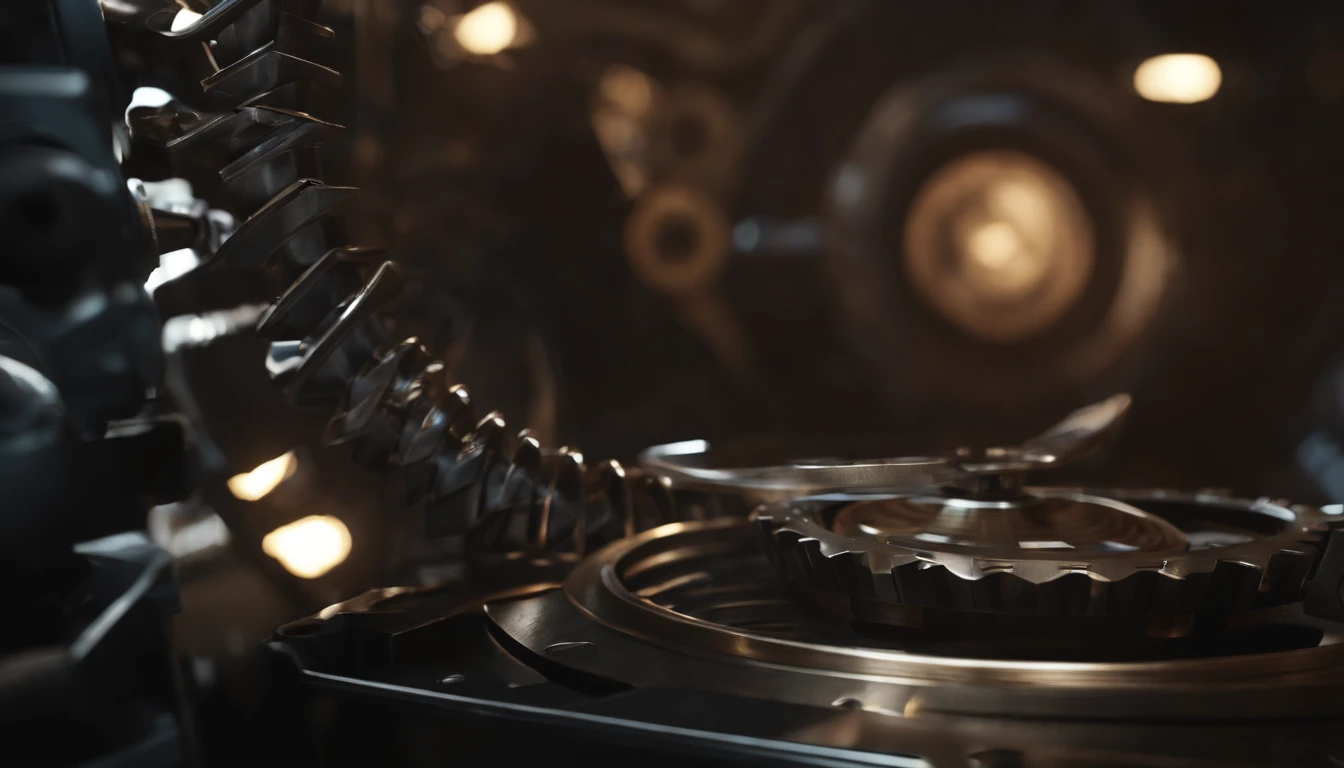realistic, personality: [Create a dynamic montage of close-up shots of flashing lights and spinning gears as the time machine activates. The lights should be vibrant and eye-catching, creating an atmosphere of suspense and intrigue. The gears should rotate smoothly, indicating the activation of a powerful machine.] unreal engine, hyper real --q 2 --v 5.2 --ar 16:9