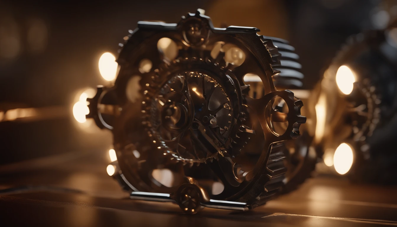 realistic, personality: [Create a dynamic montage of close-up shots of flashing lights and spinning gears as the time machine activates. The lights should be vibrant and eye-catching, creating an atmosphere of suspense and intrigue. The gears should rotate smoothly, indicating the activation of a powerful machine.] unreal engine, hyper real --q 2 --v 5.2 --ar 16:9