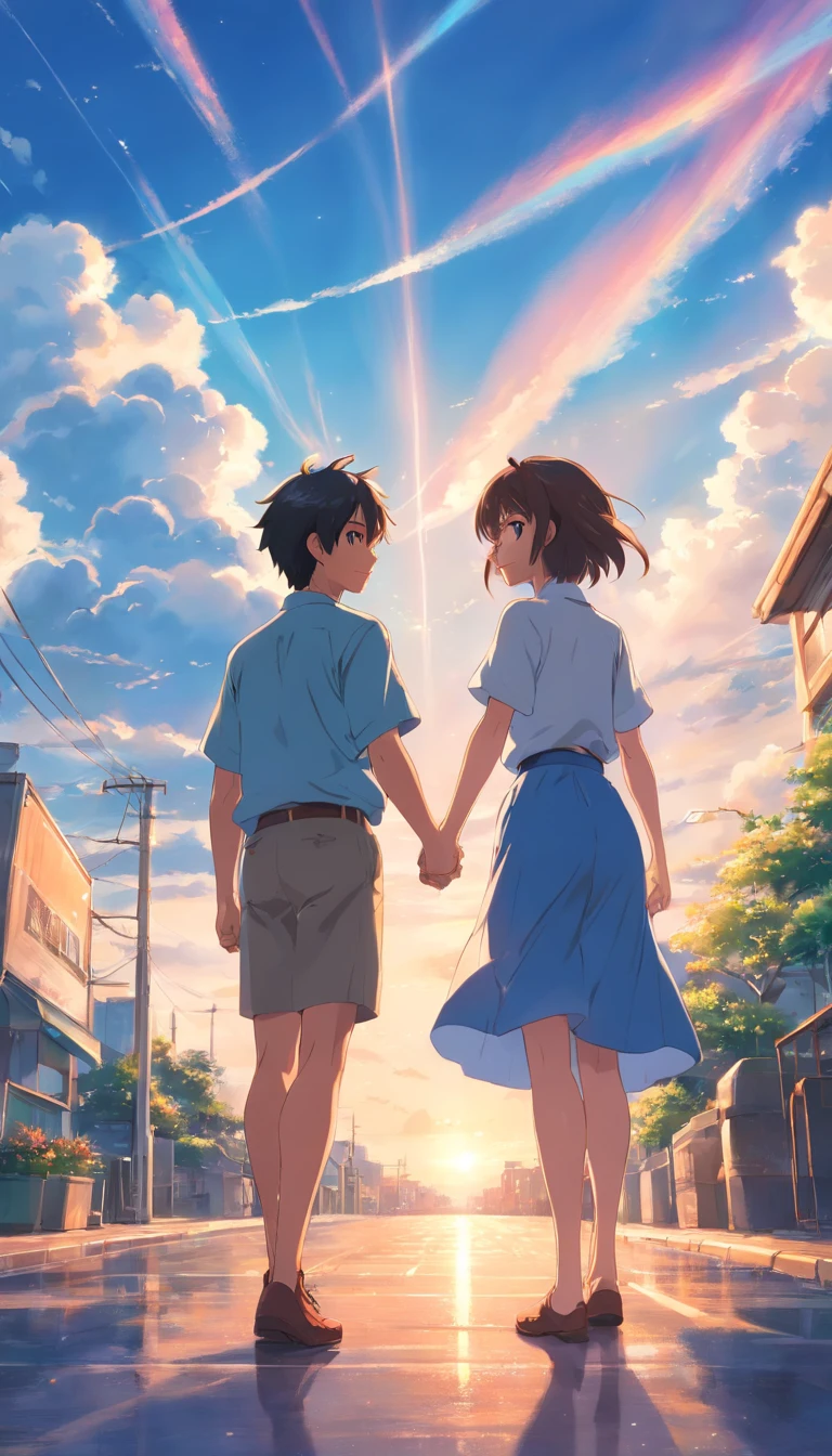 a couple that never existed'Many years have passed,Encounter on the street,The style is very similar to Xin Haicheng《Your name》Memories flood into your head,His face was filled with emotions he had never experienced before'Many years have passed。。。。,Take the letter literally,exquisite facial features,delicated face,with blue sky and white clouds,they caress each other's face,Look at each other