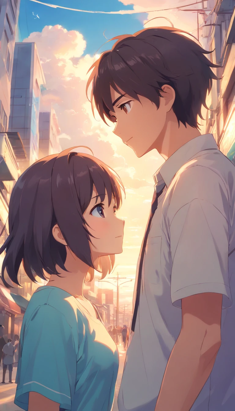 a couple that never existed'Many years have passed，Encounter on the street，The style is very similar to Xin Haicheng《Your name》Memories flood into your head，His face was filled with emotions he had never experienced before'Many years have passed。。。。，Take the letter literally，exquisite facial features，delicated face，with blue sky and white clouds，they caress each other's face，Look at each other