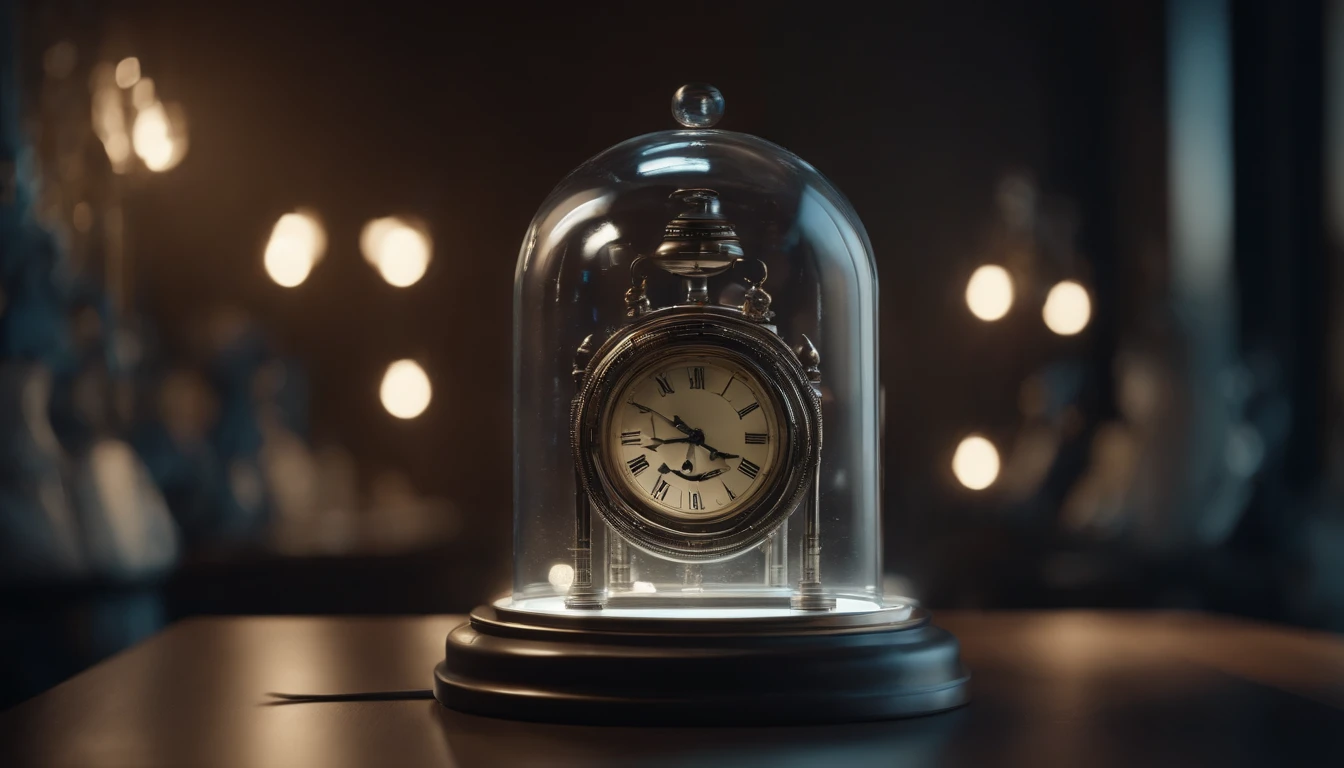 The glass tube of time machine, placed in the center, should be the focal point, emitting a soft blue light. Led showing the time unreal engine, hyper real --q 2 --v 5.2 --ar 16:9 hyper real --q 2 --v 5.2 --ar 16:9
