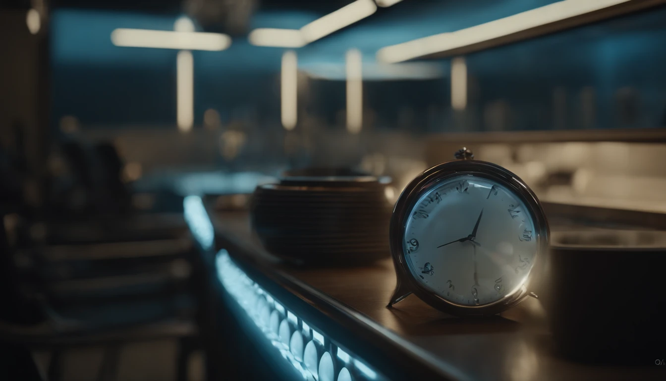 The glass tube of time machine, placed in the center, should be the focal point, emitting a soft blue light. Led showing the time unreal engine, hyper real --q 2 --v 5.2 --ar 16:9 hyper real --q 2 --v 5.2 --ar 16:9