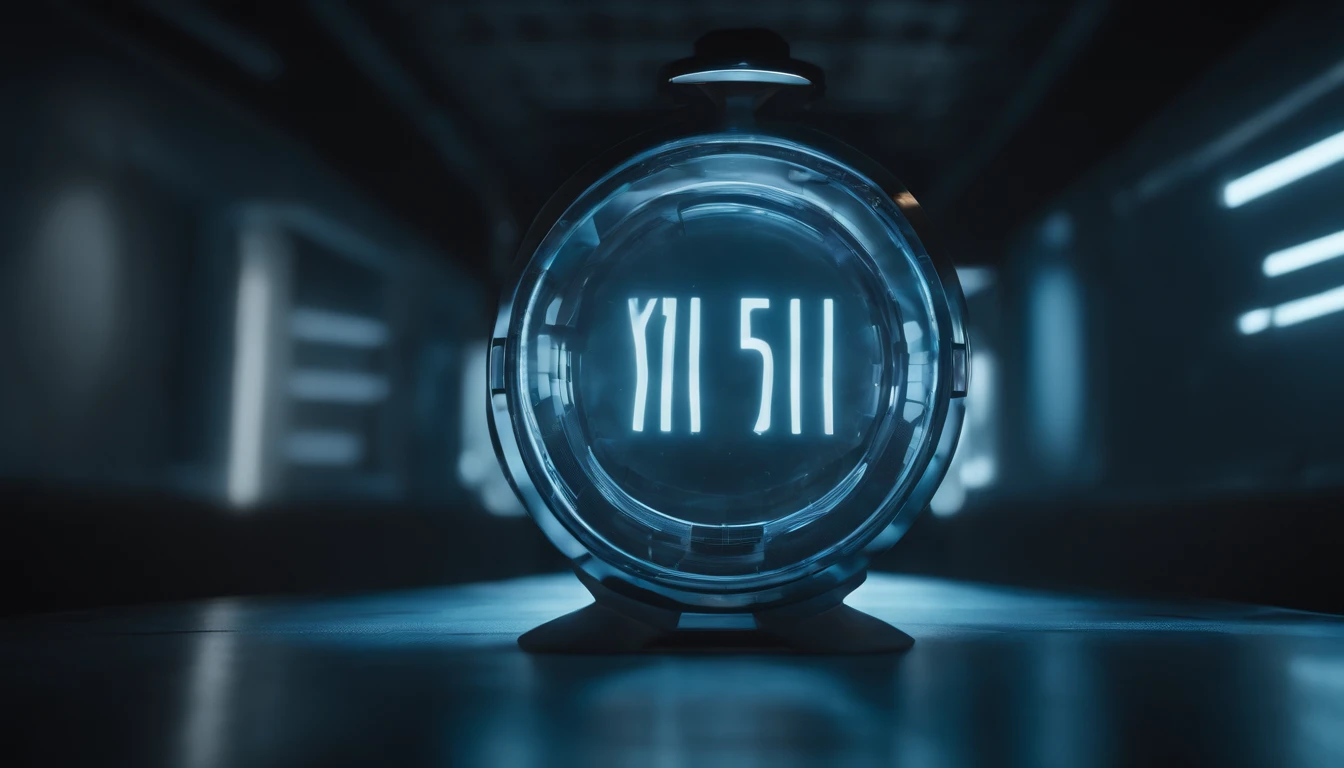 The glass tube of time machine, placed in the center, should be the focal point, emitting a soft blue light. Led showing the time unreal engine, hyper real --q 2 --v 5.2 --ar 16:9 hyper real --q 2 --v 5.2 --ar 16:9