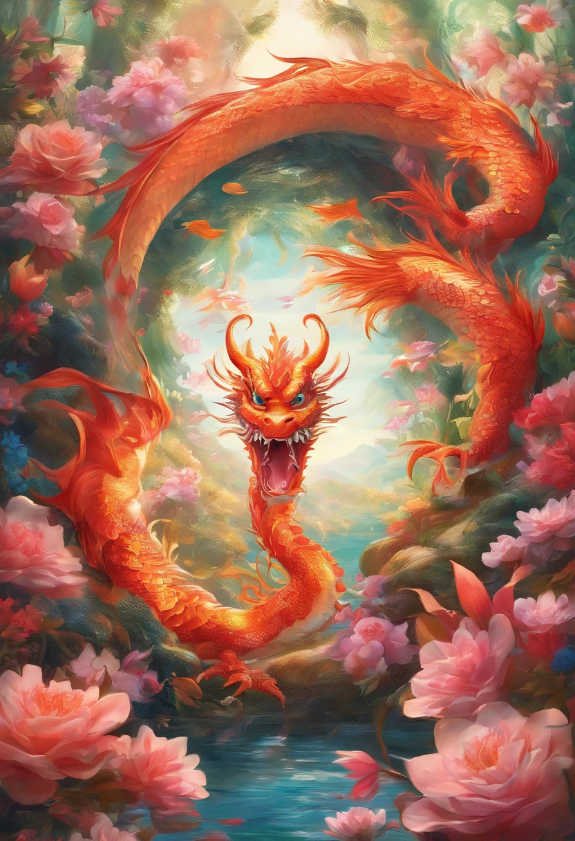 movie picture quality,style of disney animation,A dragon plays games in the sea with a koi carp in its arms,Year of the Dragon IP,glass in sky,Chinese dragon with hat,red colour,depth of fields,to emphasize,Real light,ray traycing,oc rendered,hyper realisitc,Best quality,8K,Works of masters,ultradetailed,Correct anatomy,Eyes in focus,bokeh,Facial features are carefully drawn