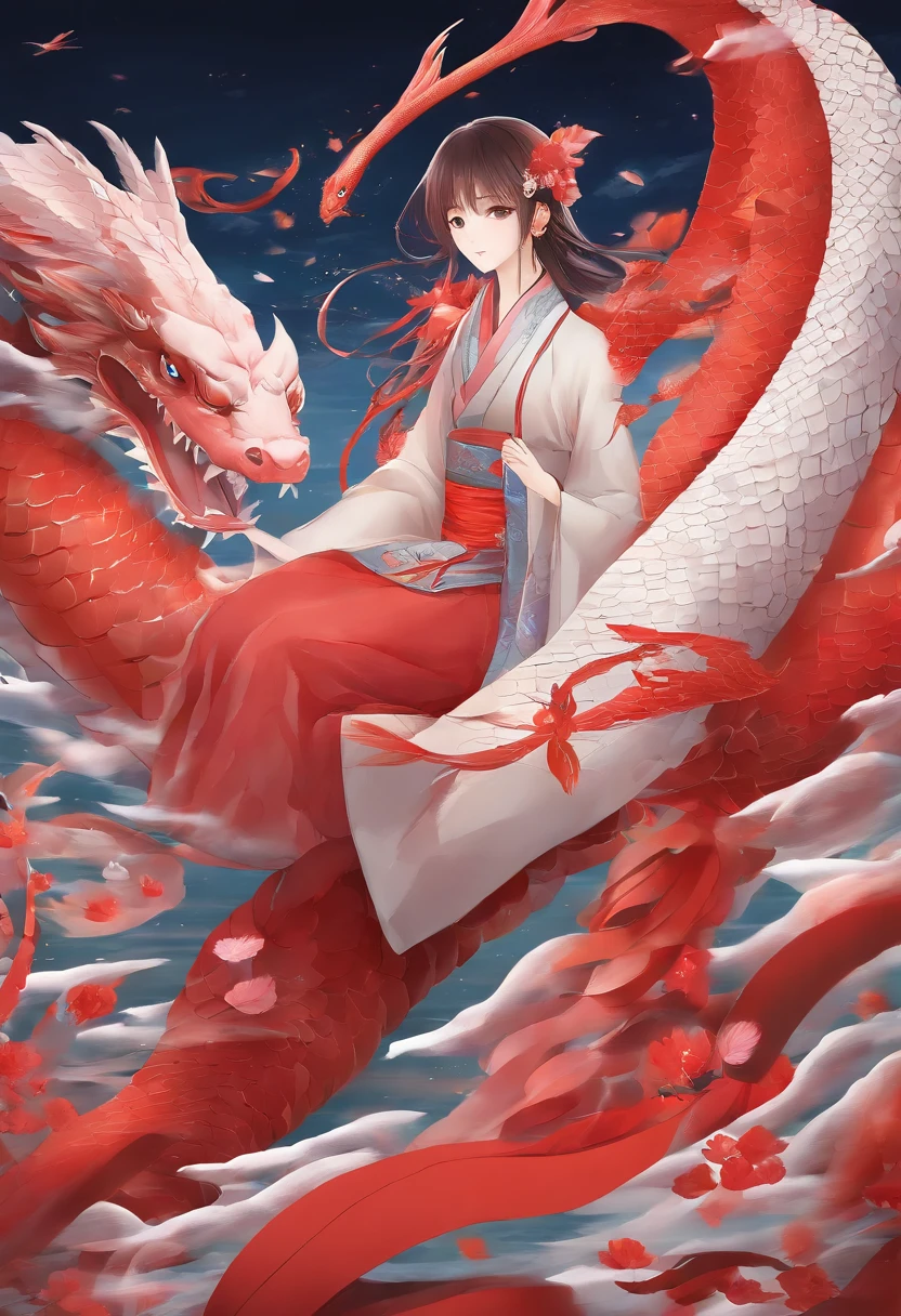 movie picture quality,style of disney animation,A dragon plays games in the sea with a koi carp in its arms,Year of the Dragon IP,glass in sky,Chinese dragon with hat,red colour,depth of fields,to emphasize,Real light,ray traycing,oc rendered,hyper realisitc,Best quality,8K,Works of masters,ultradetailed,Correct anatomy,Eyes in focus,bokeh,Facial features are carefully drawn