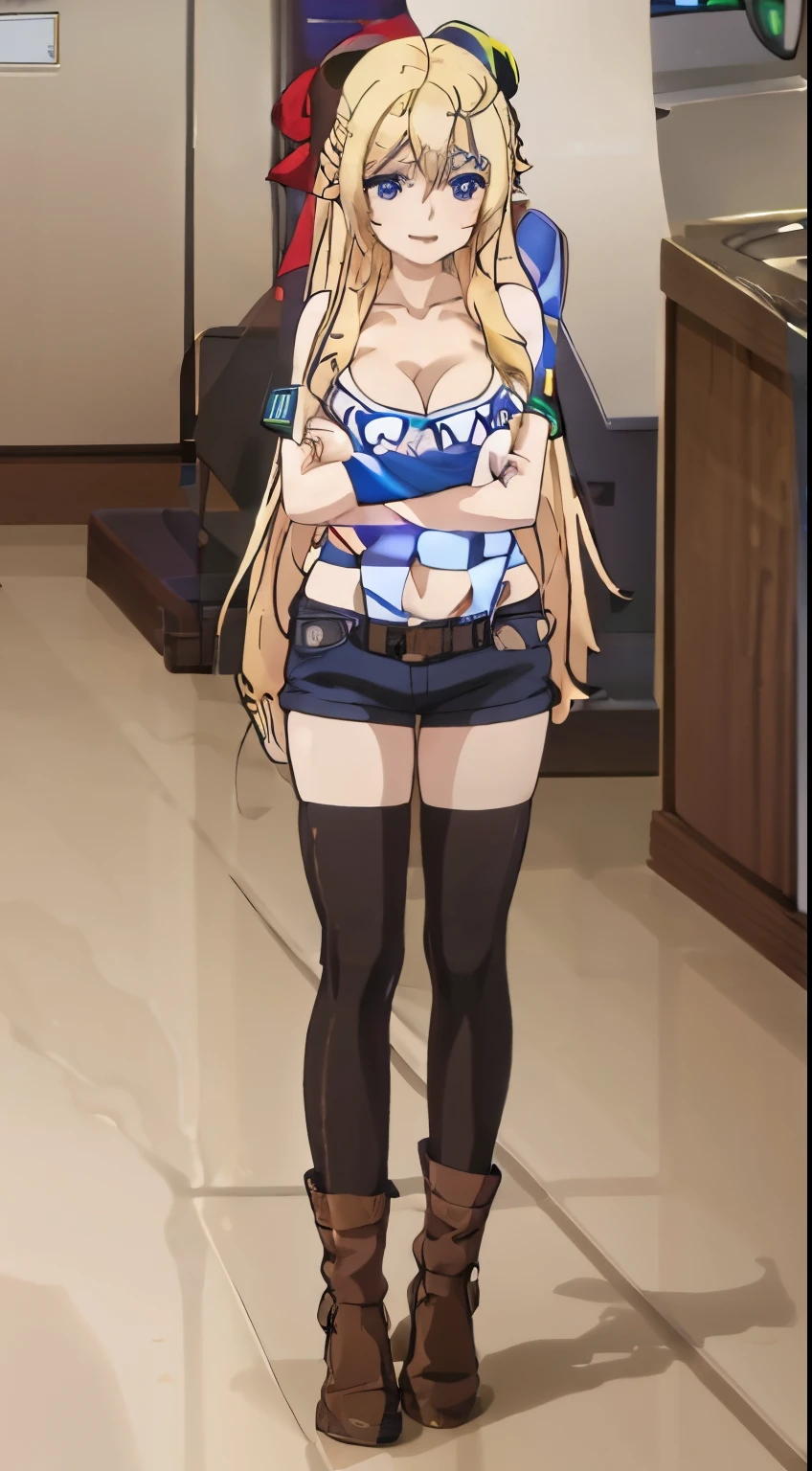 1 girl, GameCG, Cracks are visible, shairband, Huge cleavage, Light yellow hair, Long gray hair,a purple eye, ssmile, hugging pillow, Full body lesbian,vup pictures