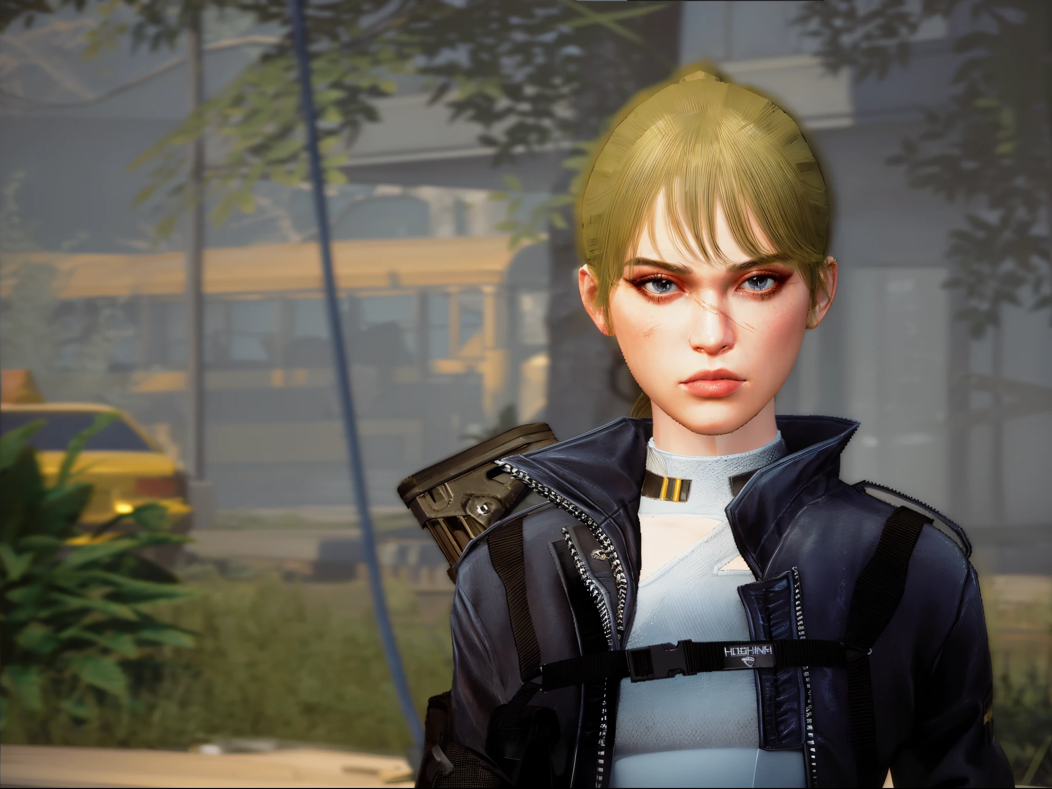 there is a woman with blonde hair and a black jacket, female lead character, female character, character close up, 8 k character details, new character, sigma female, hints of yayoi kasuma, unreal 5. rpg portrait, avatar with a blond hair, close up character, solo female character, character close-up, chloe price