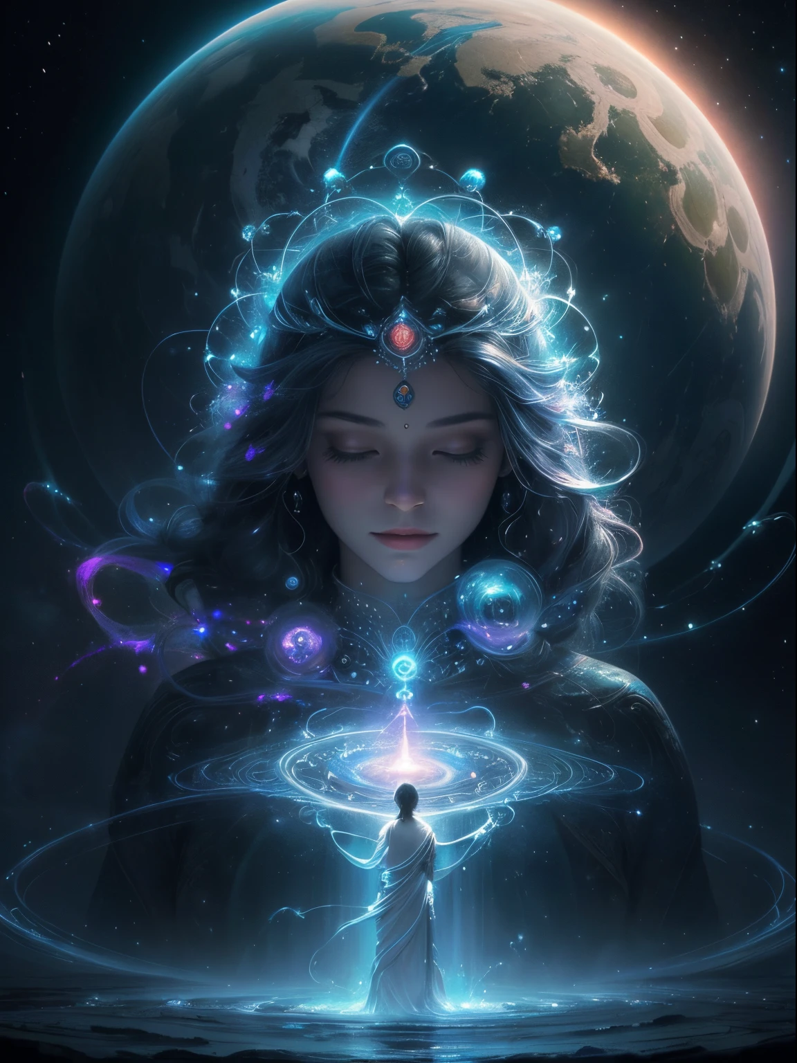 (Best quality,A high resolution:1.2),Beautiful masterpiece:1.2, Human creativity and the eternal soul flow together in an ethereal realm, interconnectedness, flowing energy, Spiritual, like a dream, cosmic, concept-art, awe-inspiring, Sankta, Pineal gland, Surreal