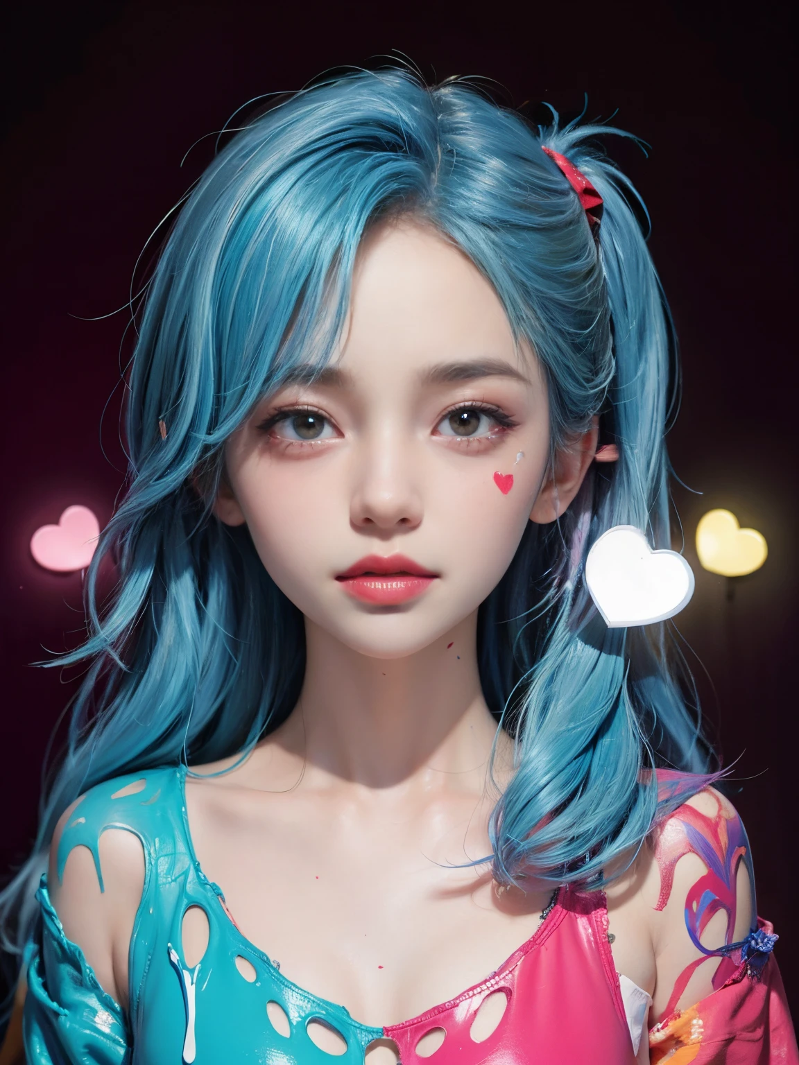 A close up of a person with blue hair and a dress - SeaArt AI