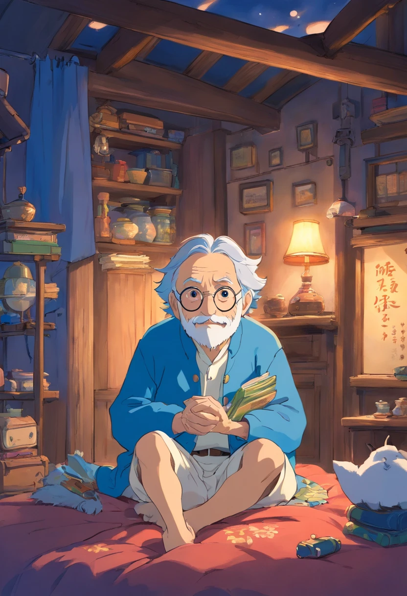 Grandpa,The clothes are blue,Go to bed
