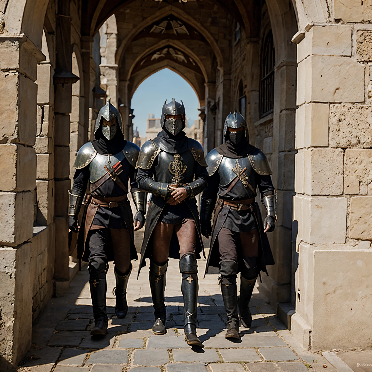 medieval type painting of shrouded black knights