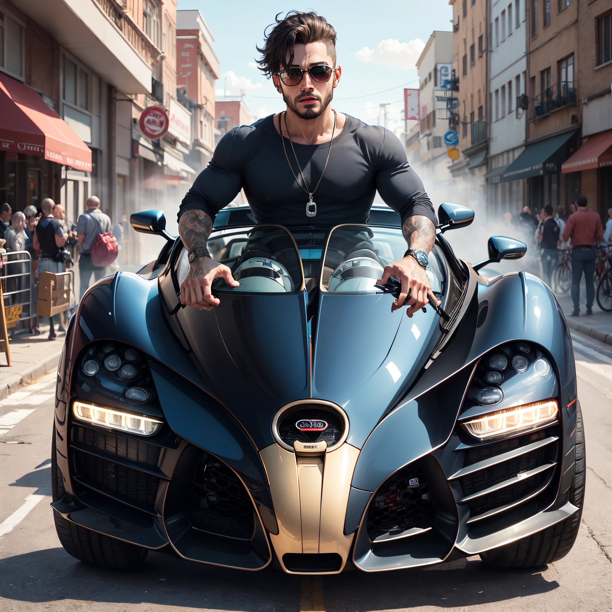 Bugatti chyron con un motor muy grande y un turbo gigante
