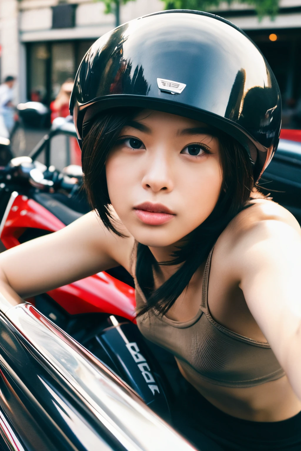 ((Best Quality)), ((Masterpiece)), (detailed), perfect faces,man youth,Street,riding a motorcycle,