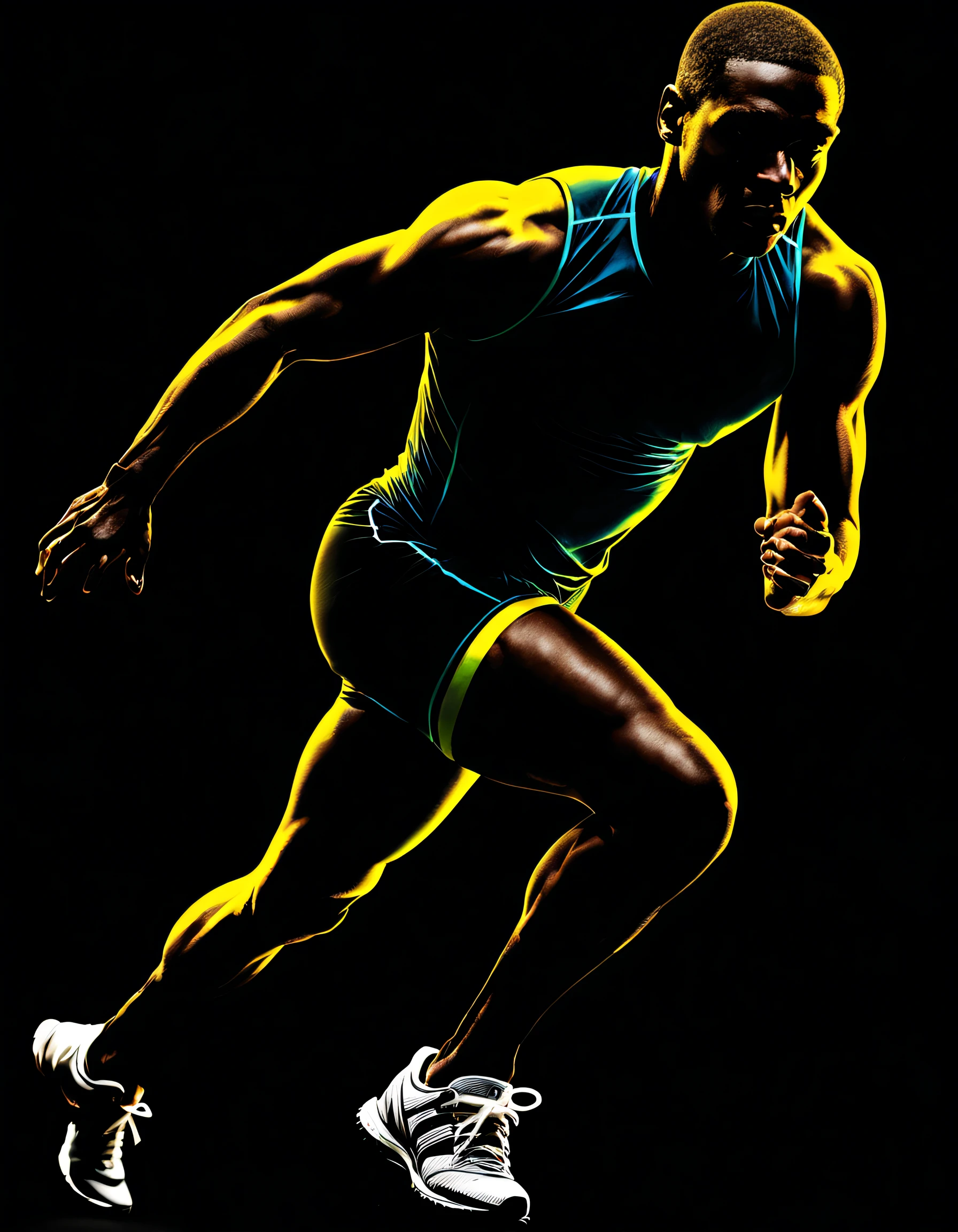 Black light poster art，（Sprinter silhouette）， ，with black background