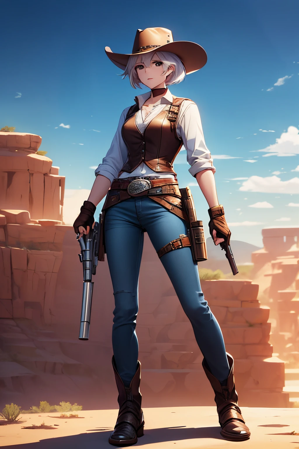 Cowgirl Standing at the desert,